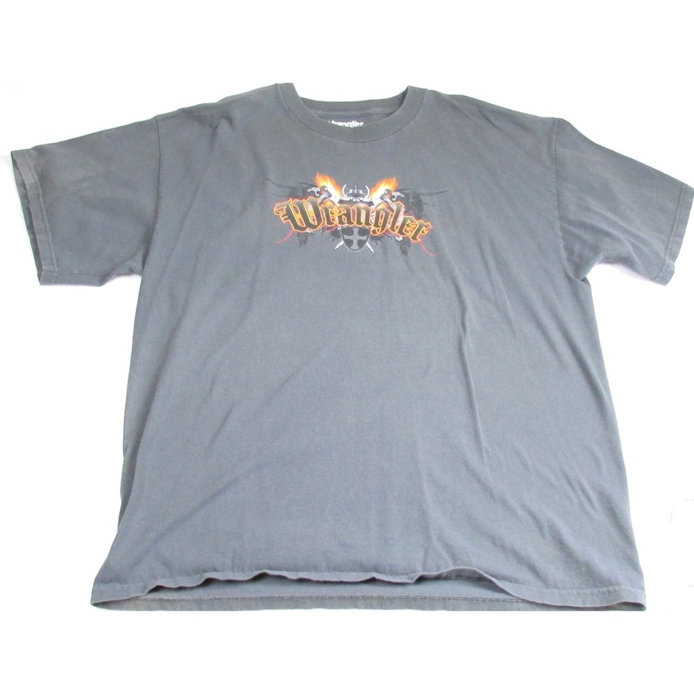Wrangler Shirt‎ Mens XL Gray Flame Graphic Bull Ride Tough Western Cowboy  29-12
